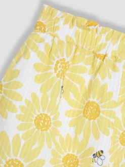 JoJo Maman Bébé Yellow Sunflower Print 2-Piece Frill Shoulder Top & Short Set
