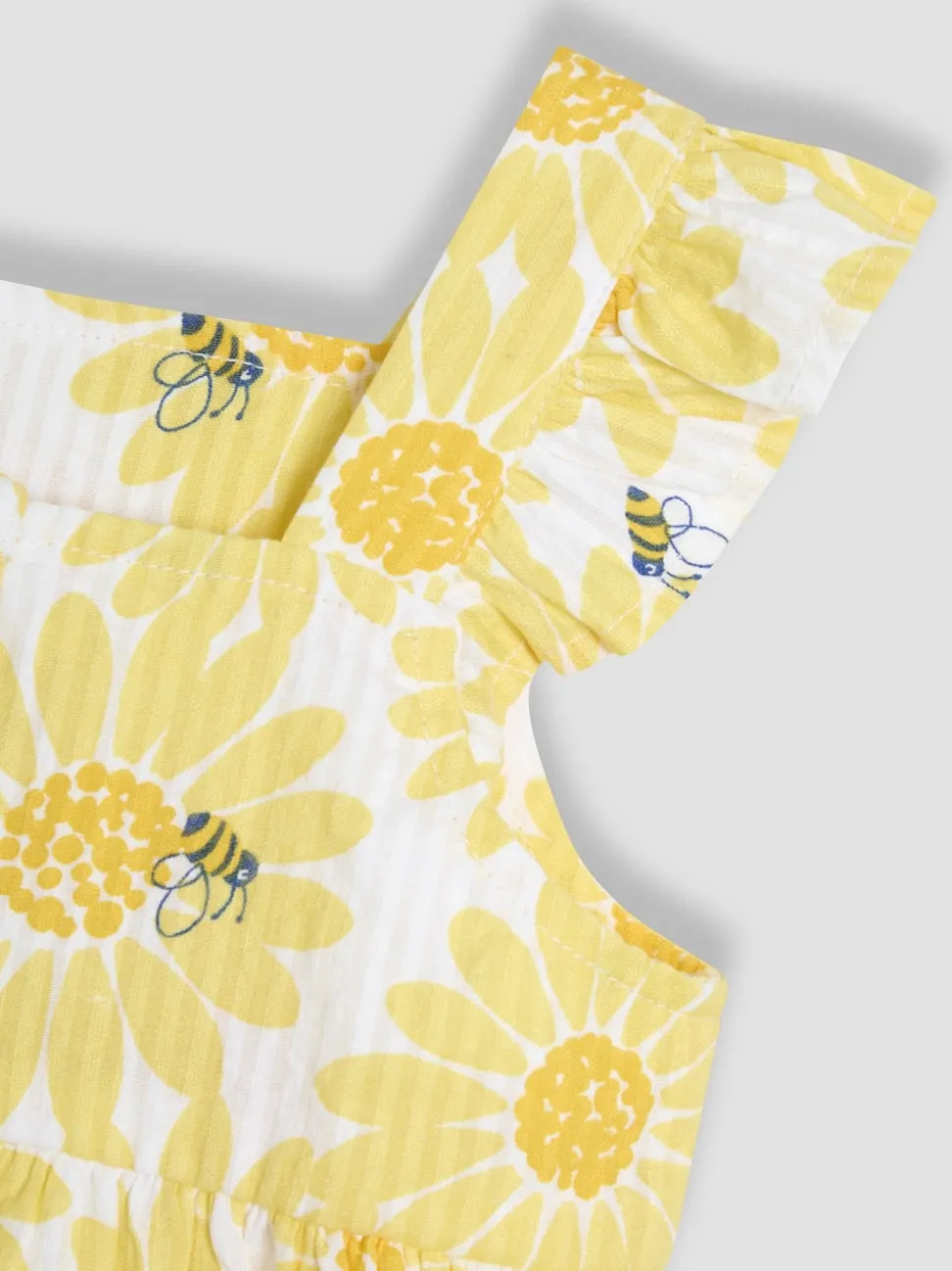 JoJo Maman Bébé Yellow Sunflower Print 2-Piece Frill Shoulder Top & Short Set