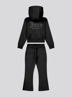 Juicy Couture Black Diamante Zip Thru Hoodie & Bootcut Joggers Set