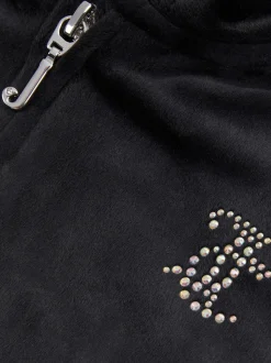 Juicy Couture Black Diamante Zip Thru Hoodie & Bootcut Joggers Set