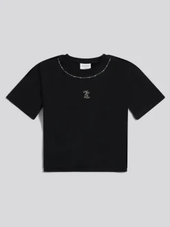 Juicy Couture Black Diamante Trim Neck Boxy T-Shirt
