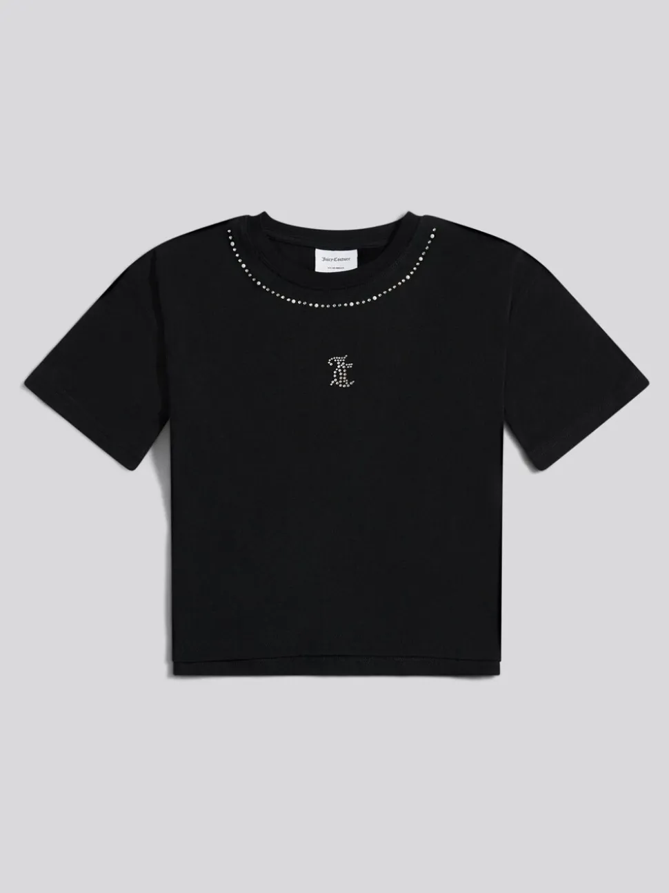 Juicy Couture Black Diamante Trim Neck Boxy T-Shirt