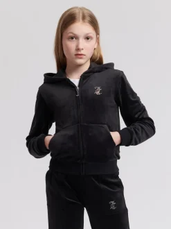 Juicy Couture Black Mini Diamante Zip Hoodie