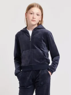 Juicy Couture Blue Girls Tonal Velour Zip Up Hoodie