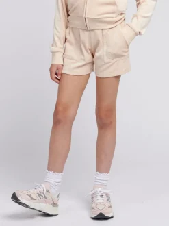 Juicy Couture Cream Girls Tonal Embroidered Velour Shorts