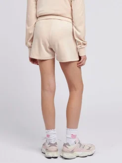 Juicy Couture Cream Girls Tonal Embroidered Velour Shorts