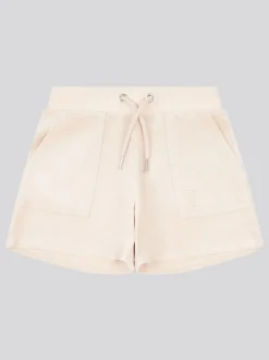 Juicy Couture Cream Girls Tonal Embroidered Velour Shorts