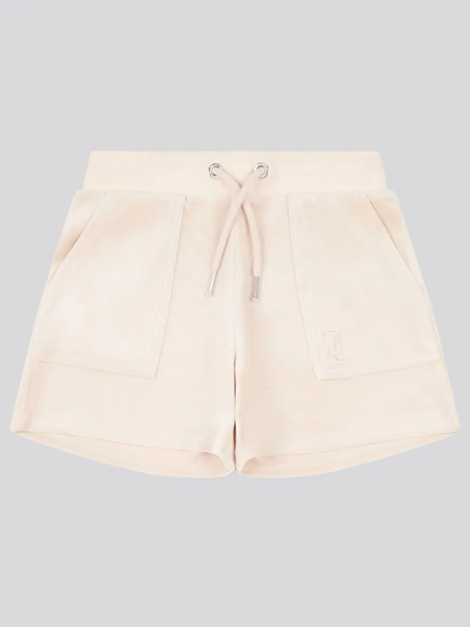 Juicy Couture Cream Girls Tonal Embroidered Velour Shorts