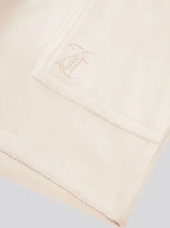 Juicy Couture Cream Girls Tonal Embroidered Velour Shorts