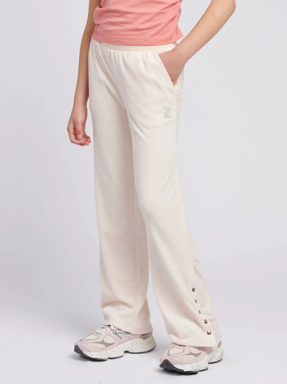 Juicy Couture Cream Girls Velour Straight Leg Joggers
