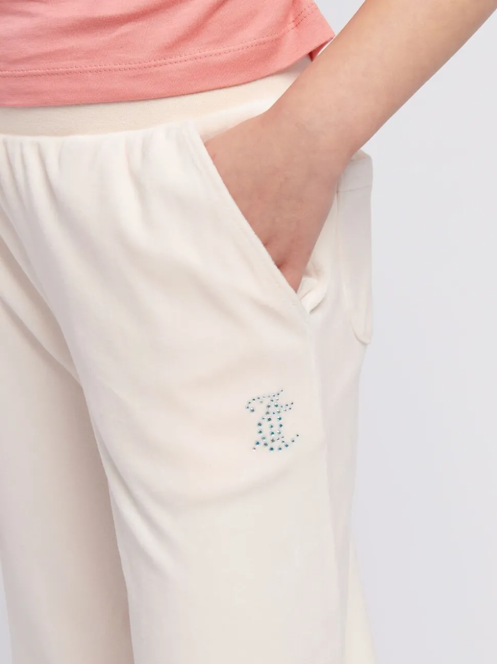 Juicy Couture Cream Girls Velour Straight Leg Joggers