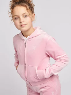 Juicy Couture Light Pink Girls Tonal Velour Zip Up Hoodie