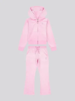 Juicy Couture Pink Diamante Zip Thru Hoodie & Bootcut Joggers Set