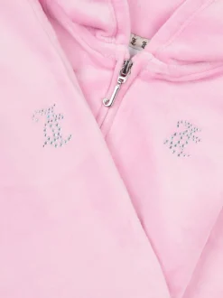Juicy Couture Pink Diamante Zip Thru Hoodie & Bootcut Joggers Set