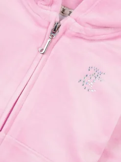 Juicy Couture Pink Diamante Zip Thru Hoodie & Bootcut Joggers Set