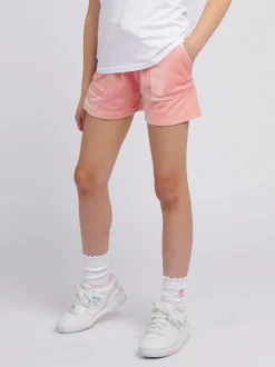 Juicy Couture Pink Girls Tonal Embroidered Velour Shorts