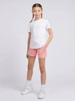 Juicy Couture Pink Girls Tonal Embroidered Velour Shorts
