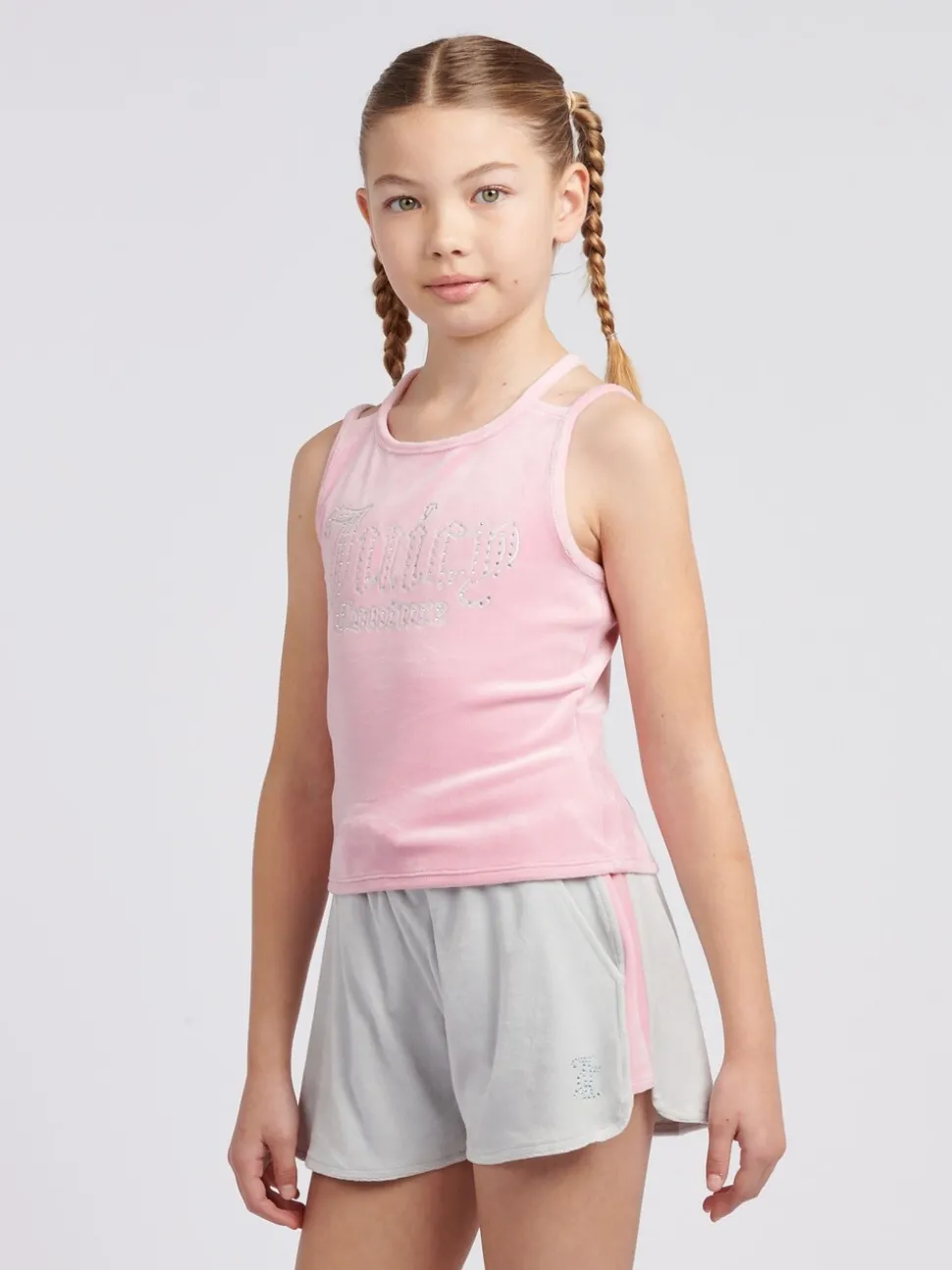 Juicy Couture Pink Girls Velour Strappy Top & Shorts Set