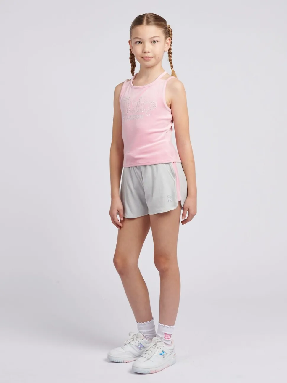 Juicy Couture Pink Girls Velour Strappy Top & Shorts Set
