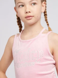 Juicy Couture Pink Girls Velour Strappy Top & Shorts Set