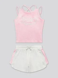 Juicy Couture Pink Girls Velour Strappy Top & Shorts Set