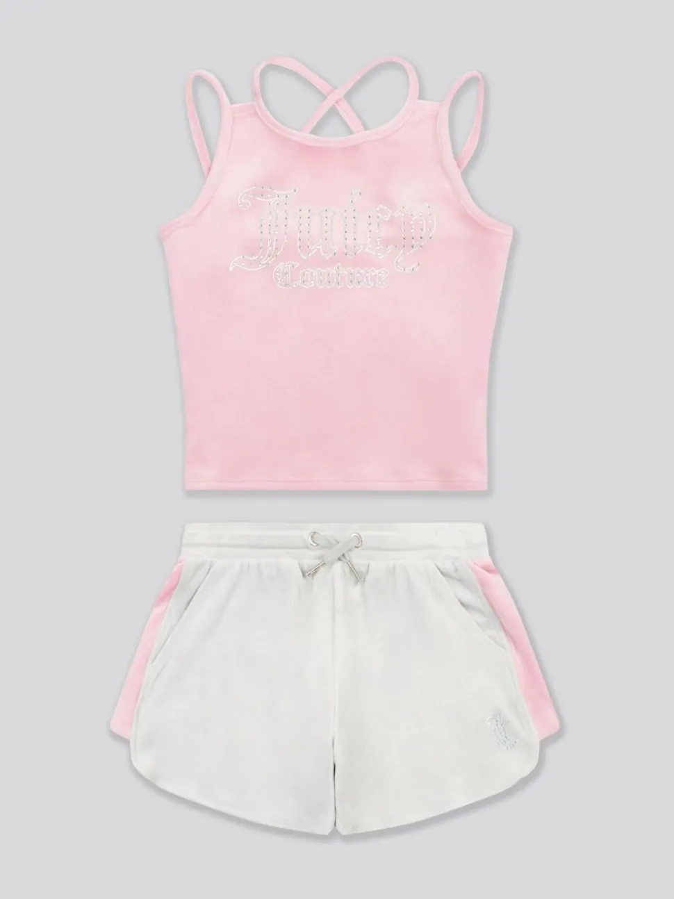 Juicy Couture Pink Girls Velour Strappy Top & Shorts Set