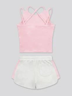 Juicy Couture Pink Girls Velour Strappy Top & Shorts Set