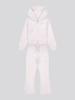 Juicy Couture Purple Diamante Zip Thru Hoodie & Bootcut Joggers Set