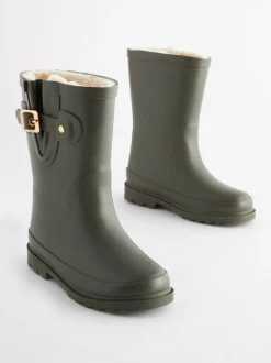 Khaki Green Warm Lined Buckle Wellies
