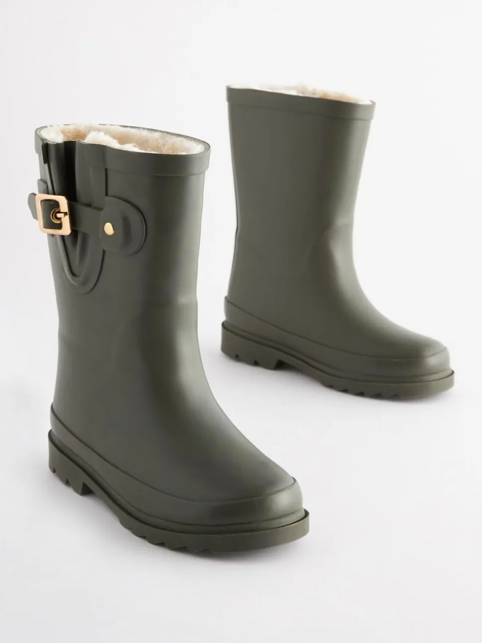 Khaki Green Warm Lined Buckle Wellies
