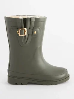 Khaki Green Warm Lined Buckle Wellies