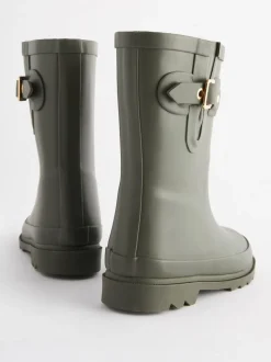 Khaki Green Warm Lined Buckle Wellies