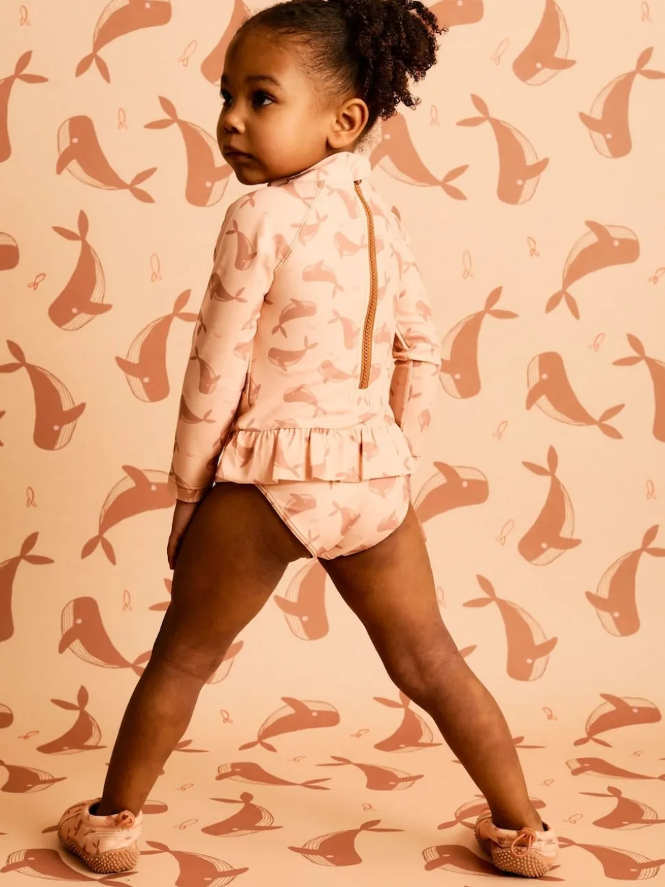 KIDLY BY MORI Polyester Long Sleeve Brown Swimsuit