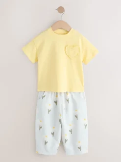 Lemon Yellow Daisy Short Sleeve Top and Barrel Trousers Set (3mths-7yrs)