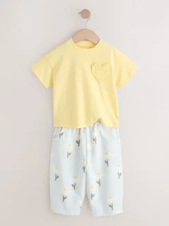 Lemon Yellow Daisy Short Sleeve Top and Barrel Trousers Set (3mths-7yrs)