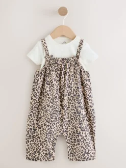 Leopard Print Baby Jersey Dungarees and Bodysuits Set 2 Piece (0mths-3yrs)