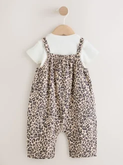 Leopard Print Baby Jersey Dungarees and Bodysuits Set 2 Piece (0mths-3yrs)