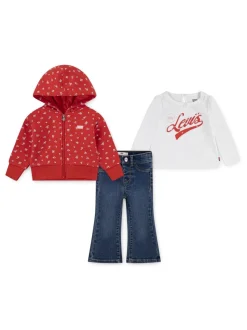 Levi's® Red Baby Floral Hoodie, T-Shirt & Jeans 3 Piece Set