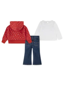 Levi's® Red Baby Floral Hoodie, T-Shirt & Jeans 3 Piece Set