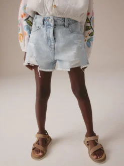 Light Blue 100% Cotton Frayed Edge Distressed Shorts (3-16yrs)