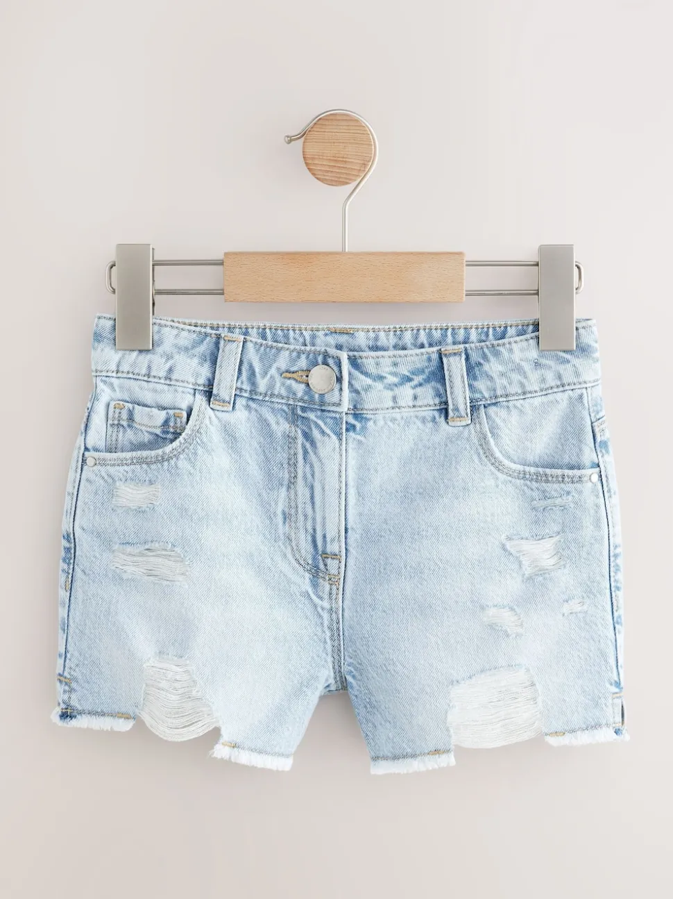 Light Blue 100% Cotton Frayed Edge Distressed Shorts (3-16yrs)