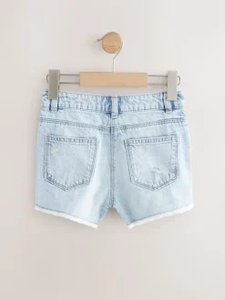 Light Blue 100% Cotton Frayed Edge Distressed Shorts (3-16yrs)