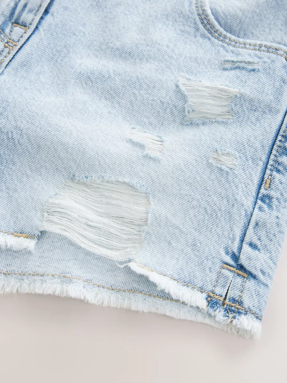 Light Blue 100% Cotton Frayed Edge Distressed Shorts (3-16yrs)