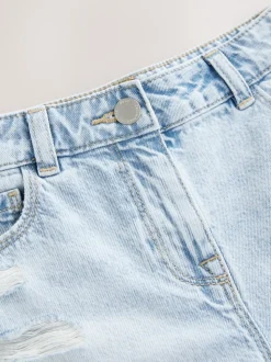 Light Blue 100% Cotton Frayed Edge Distressed Shorts (3-16yrs)