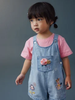 Light Blue Denim Ladybug Embroidered Dungaree and T-Shirt Set (3mths-7yrs)