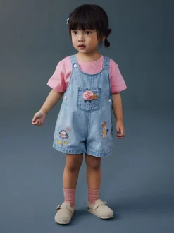 Light Blue Denim Ladybug Embroidered Dungaree and T-Shirt Set (3mths-7yrs)