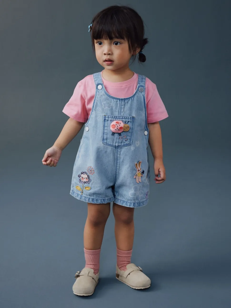 Light Blue Denim Ladybug Embroidered Dungaree and T-Shirt Set (3mths-7yrs)