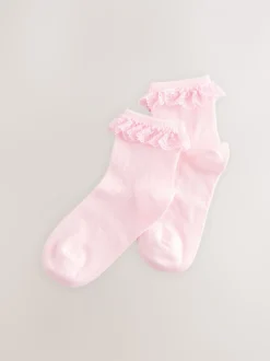 Light Pink 2 Pack Cotton Rich Ruffle Ankle Socks