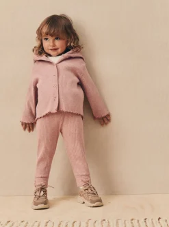 Light Pink Ribbed Hooded Cardigan and Leggings Set (3mths-7yrs)