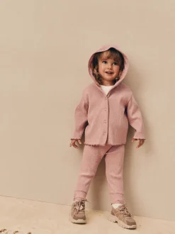 Light Pink Ribbed Hooded Cardigan and Leggings Set (3mths-7yrs)